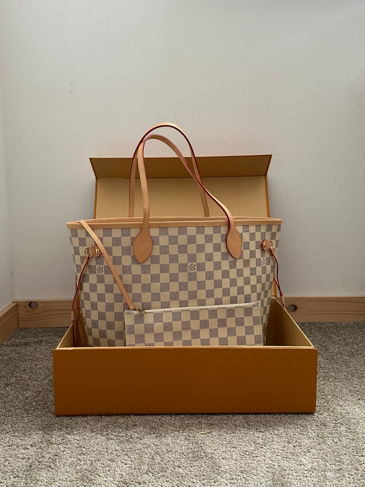 Louis Vuitton Neverfull MM Damier Azur - Originele, Sieraden, Tassen en Uiterlijk, Ophalen of Verzenden, Zo goed als nieuw, Beige