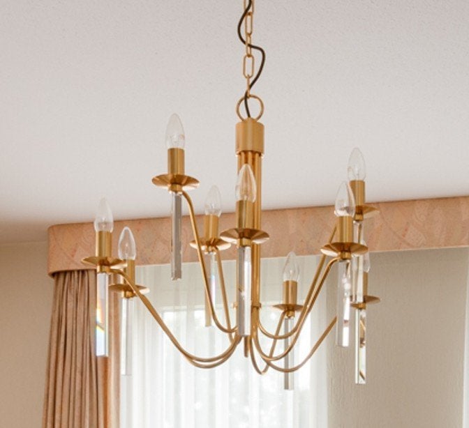 Lamp bladgoud met 9 kristallen pegels, Ophalen, Gebruikt