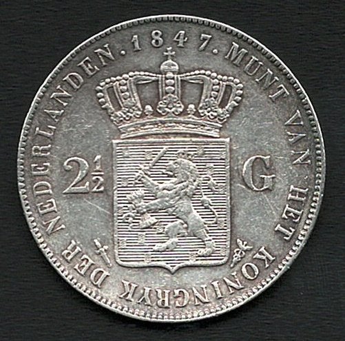 Rijksdaalder Koning Willem ll 1847, Zilver, Ophalen of Verzenden, Losse munt, 2½ gulden