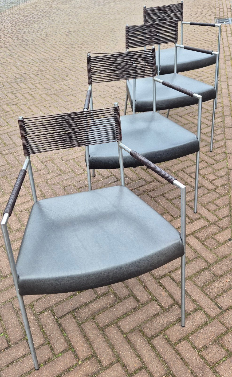 Gerard vd berg Tiba design eetkamerstoelen leer vintage, Gebruikt, Ophalen of Verzenden, Vier, Montis tiba label gerard van den berg  stijl