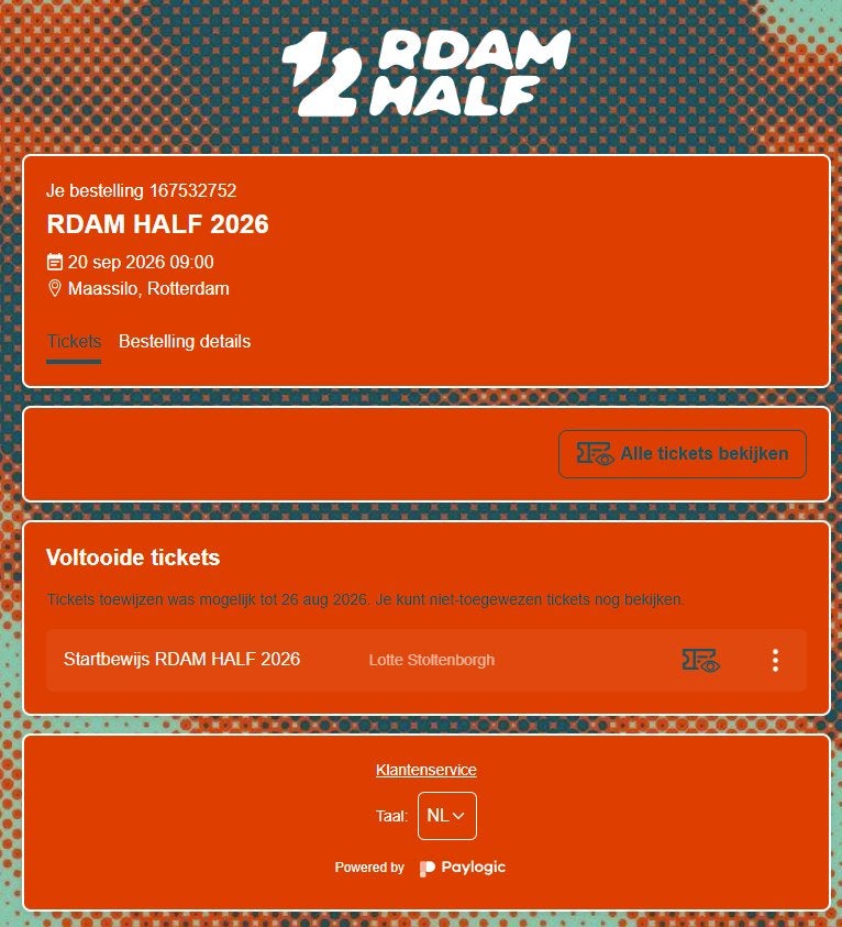 Startbewijs Halve Marathon Rotterdam, Eén persoon