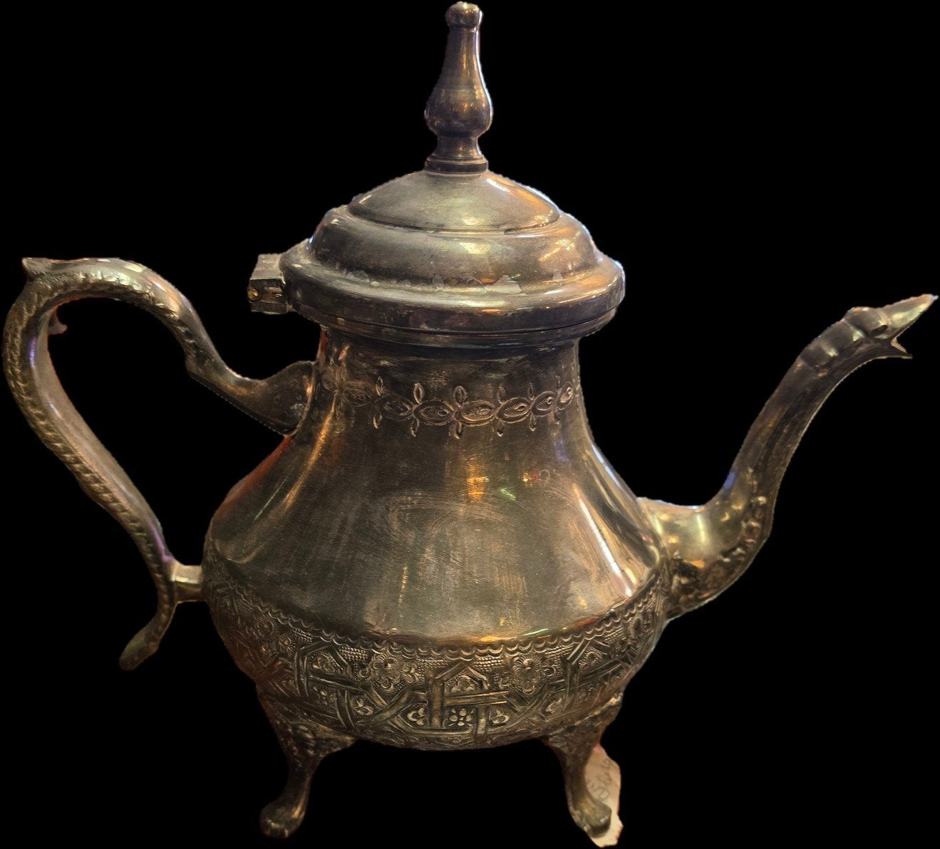 Antieke Marokkaanse Theepot - Handgemaakt Zilver op koper, Antiek en Kunst, Ophalen of Verzenden