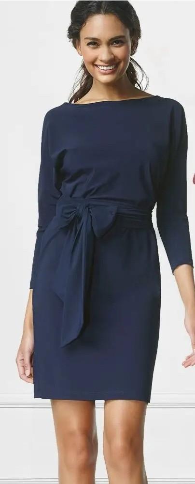 Mooie jurk blauw ladress carla met sash mt m 38 40 la dress, Maat 38/40 (M), Zo goed als nieuw, LaDress, Boven de knie