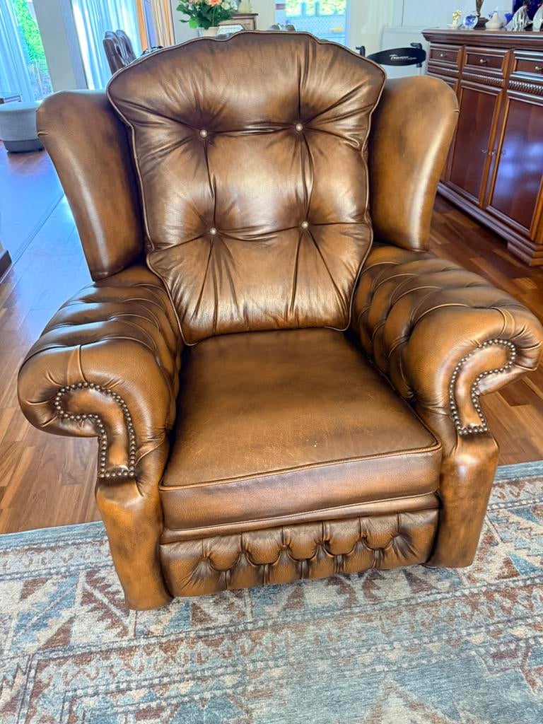 T.K Chesterfield oorstoel van springvale leather, Huis en Inrichting, Fauteuils, Ophalen, Minder dan 50 cm, Chesterfield, Zo goed als nieuw