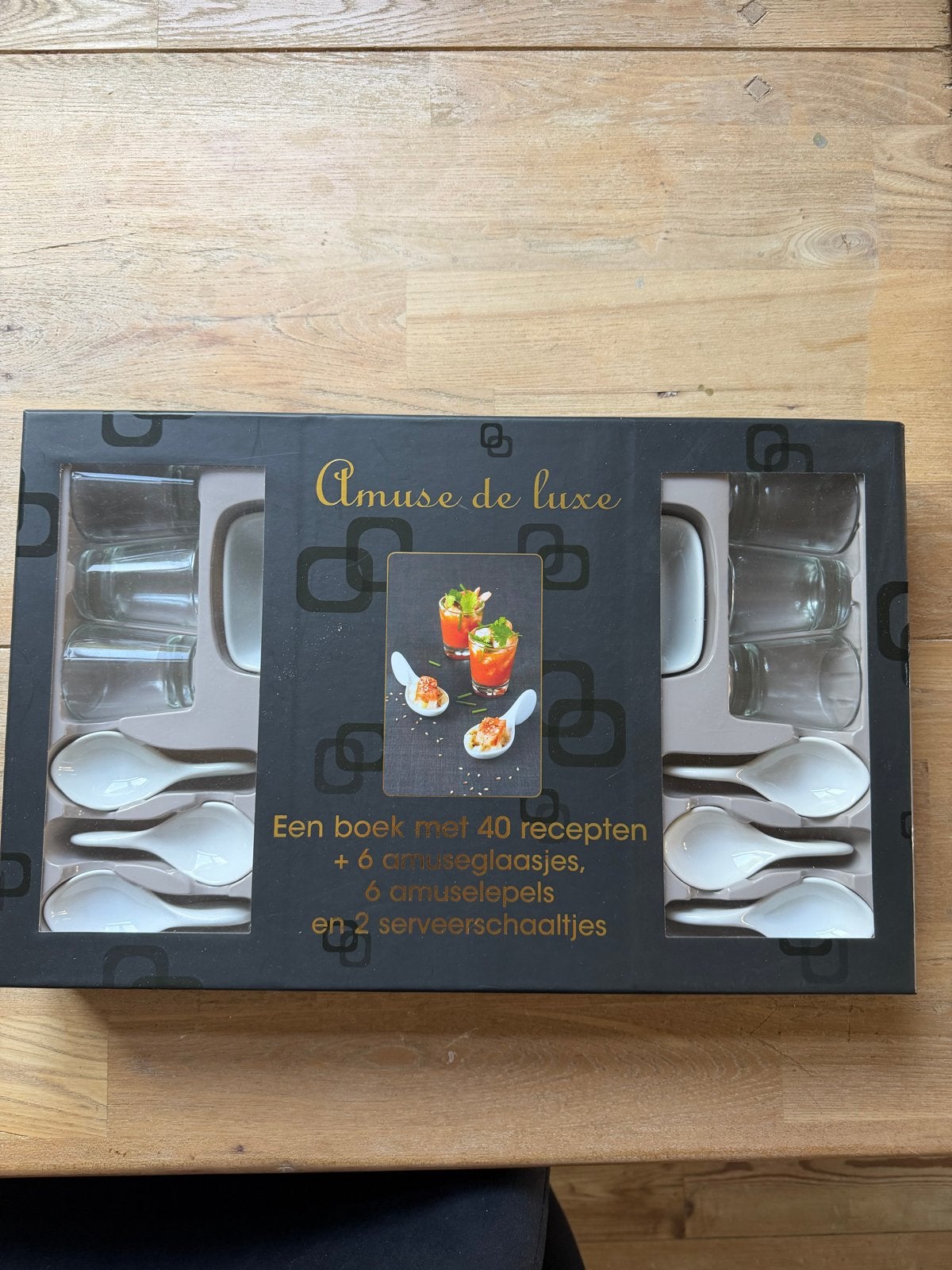 Amuse de Luxe set met 40 recepten, glaasjes, lepels, schaalt, Ophalen, Nieuw, Meerkleurig, Overige merken