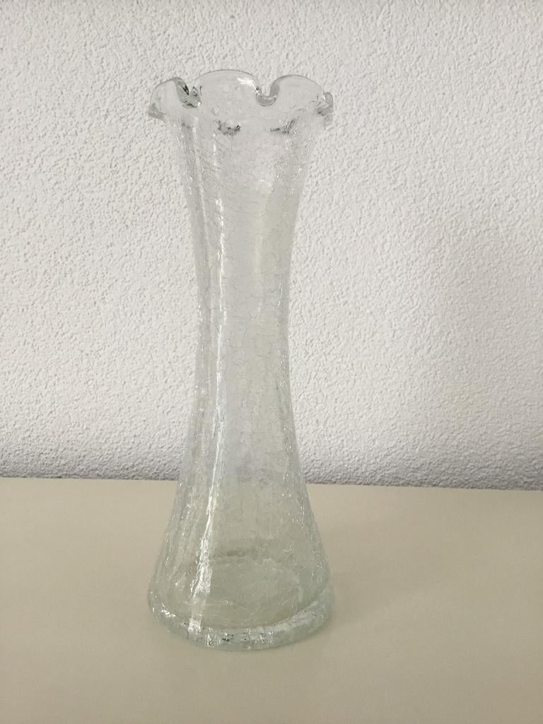 Zware glazen kristallen vaas, craquelé., Antiek en Kunst, Antiek | Glas en Kristal, Ophalen of Verzenden