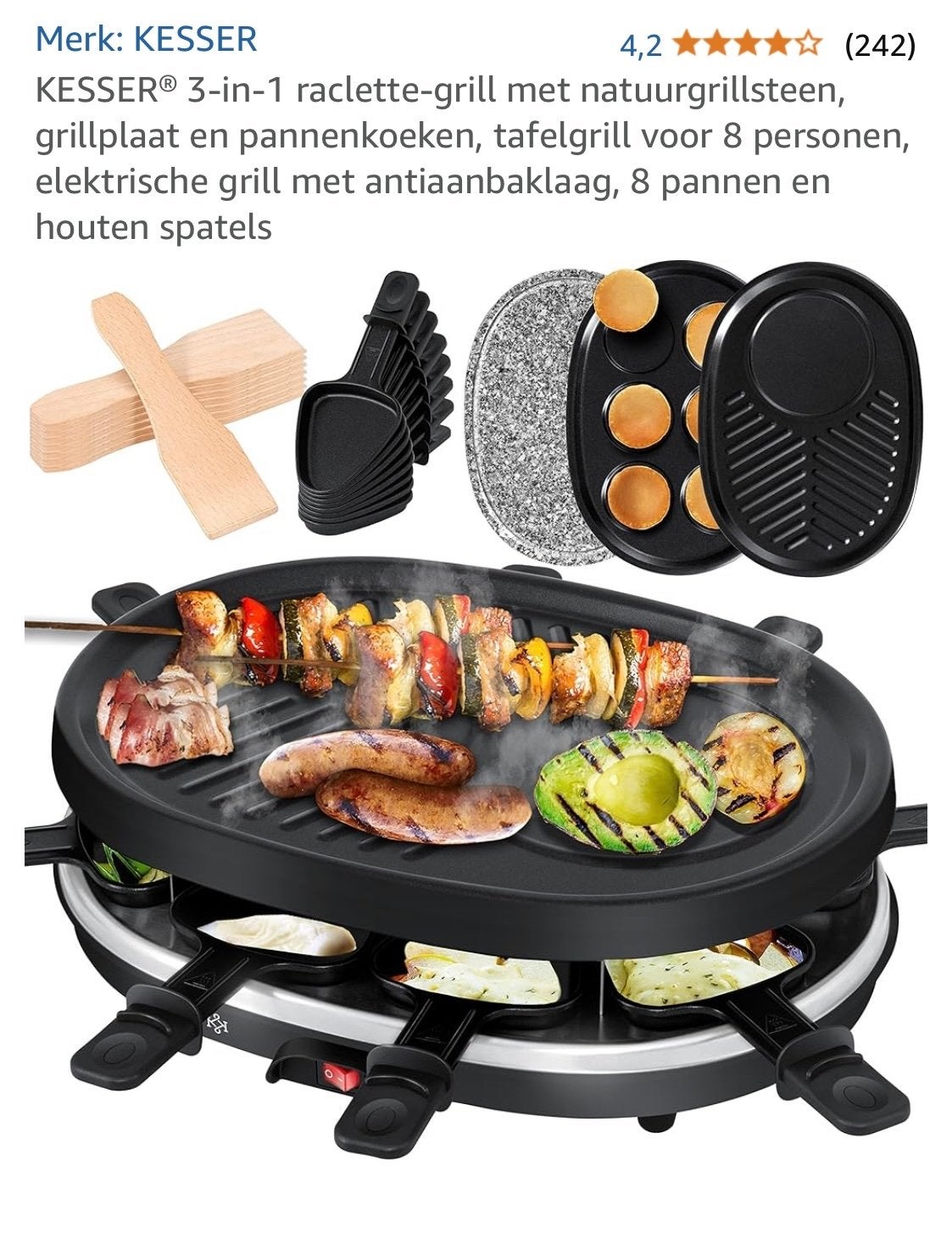 Nieuwe KESSER 3-in-1 Raclette-grill met natuurgrillsteen, Ophalen of Verzenden, Nieuw, 8 personen of meer