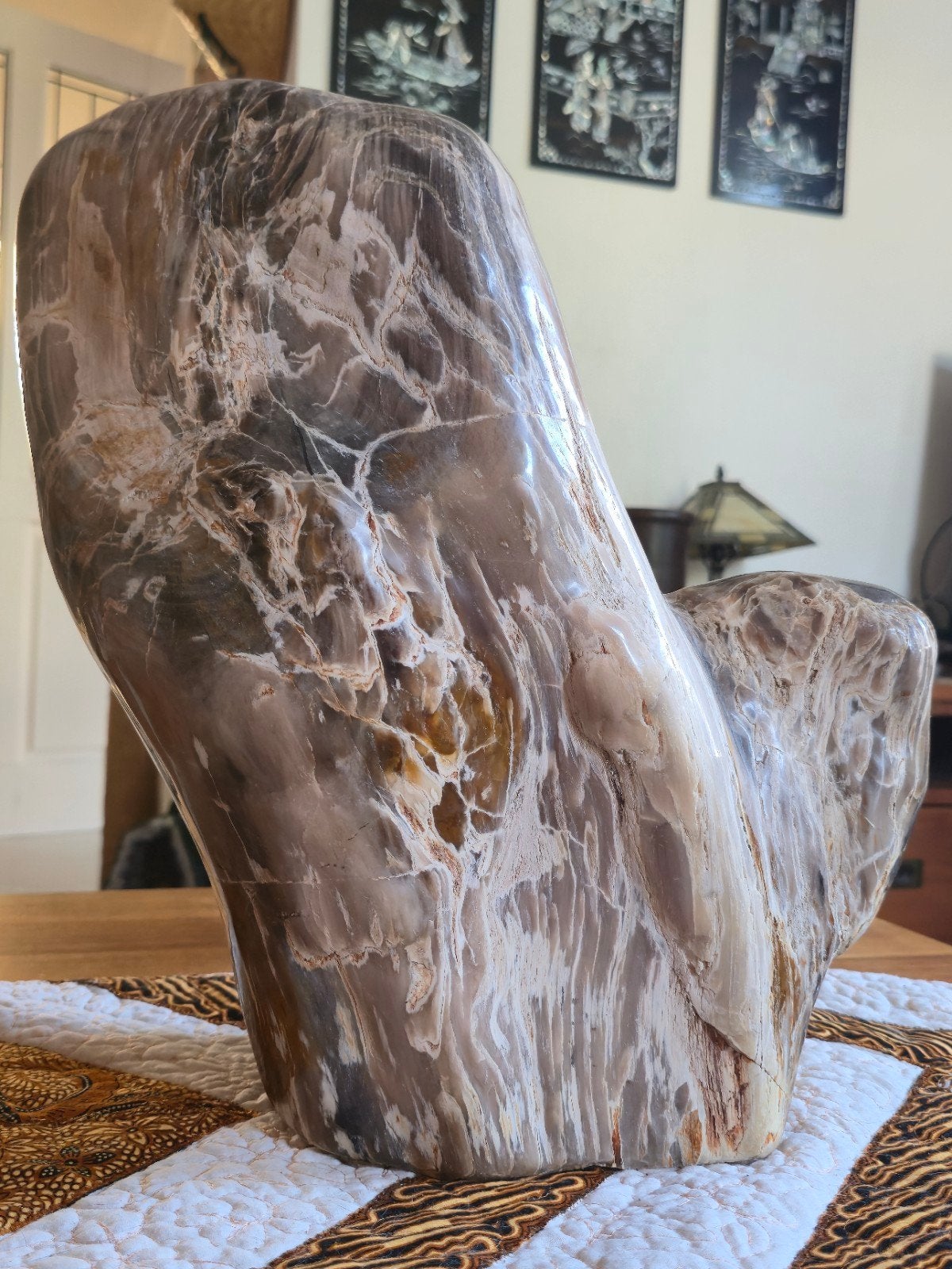 Versteend houten stam gepolijst. 21,7kg, Ophalen, Fossiel