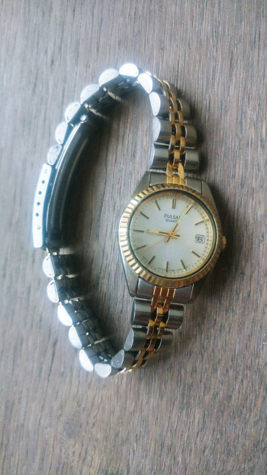 Pulsar V782-0140 quartz dames horloge two tone, Overige merken, Staal, Gebruikt, Staal