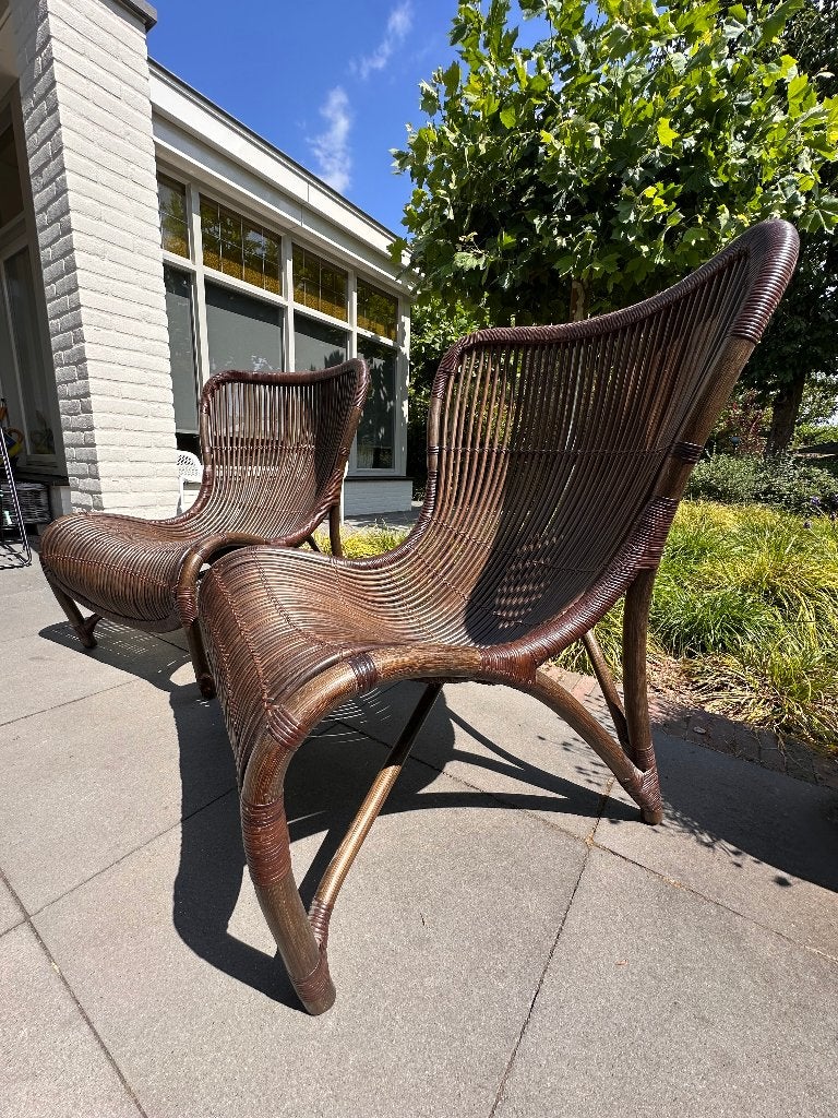 Unieke set Yuzuru Yamakawa 'Funky' rotan design fauteuils, Ophalen, 75 tot 100 cm, Riet of Rotan, 75 tot 100 cm