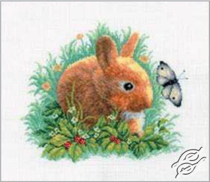 Borduurpakket Rabbit and butterfly M323, Hobby en Vrije tijd, Borduren en Borduurmachines, ., Nieuw, Ophalen of Verzenden, .