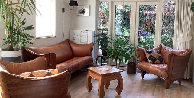 Lederen Bankstel en Fauteuil Set, Fiji eilanden, uniek, Huis en Inrichting, Ophalen, Gebruikt, Leer, Uniek