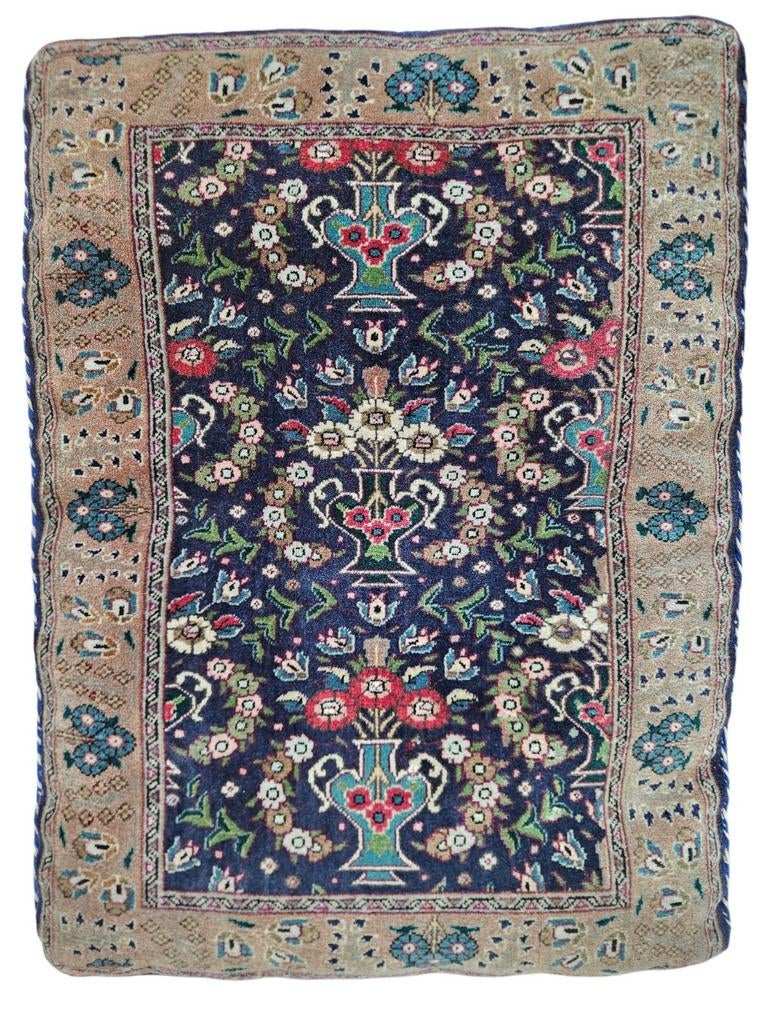 Handmade Persian wool Tabriz cushion floral blue 61x88x13cm, Persian Perzisch vintage oosters hype, Crème, Gebruikt, 50 tot 100 cm