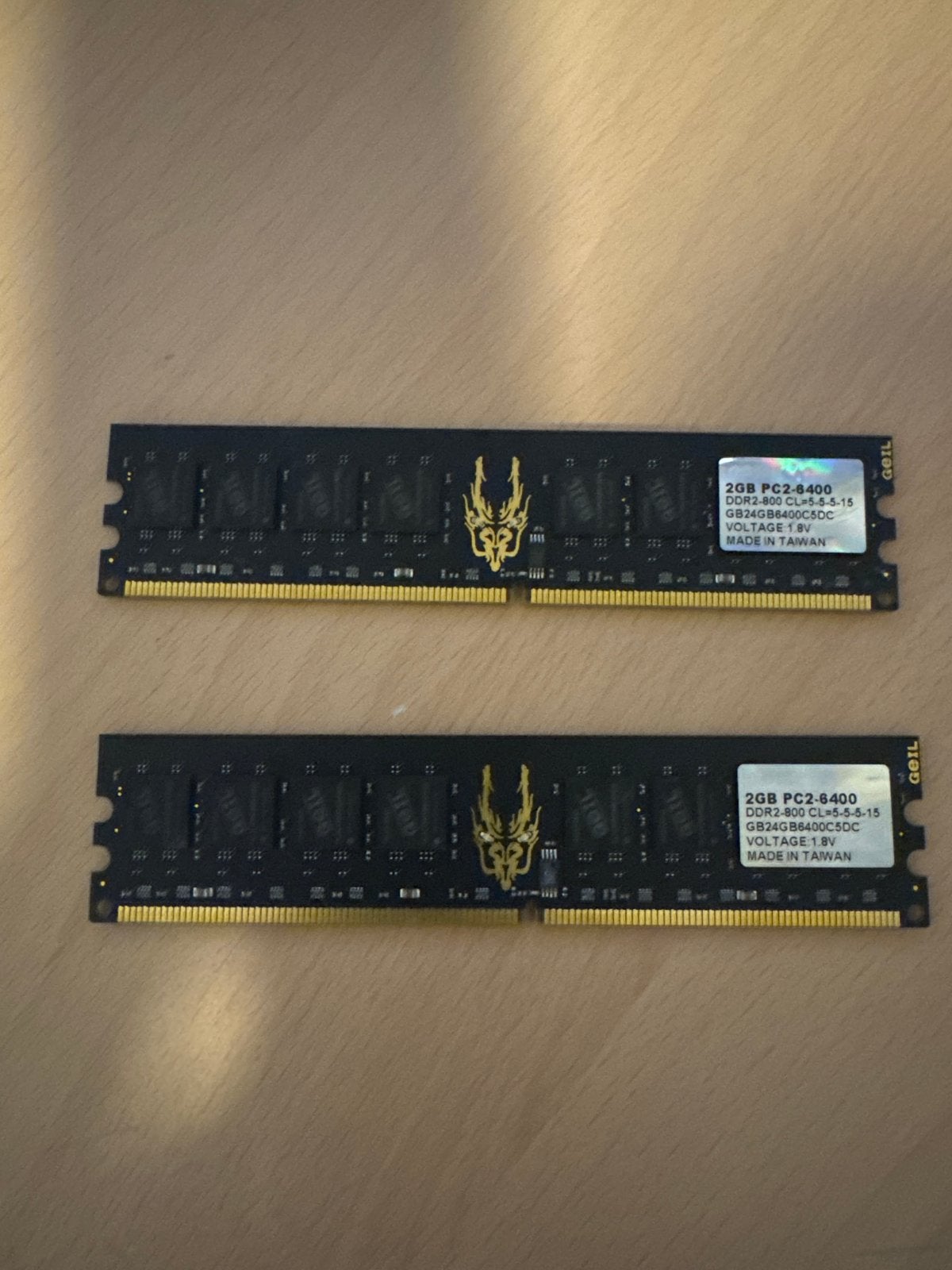 GeIL 2x 2GB DDR2-800 PC2-6400 RAM Geheugenmodules, Computers en Software, RAM geheugen, Ophalen, Gebruikt, DDR2, Desktop
