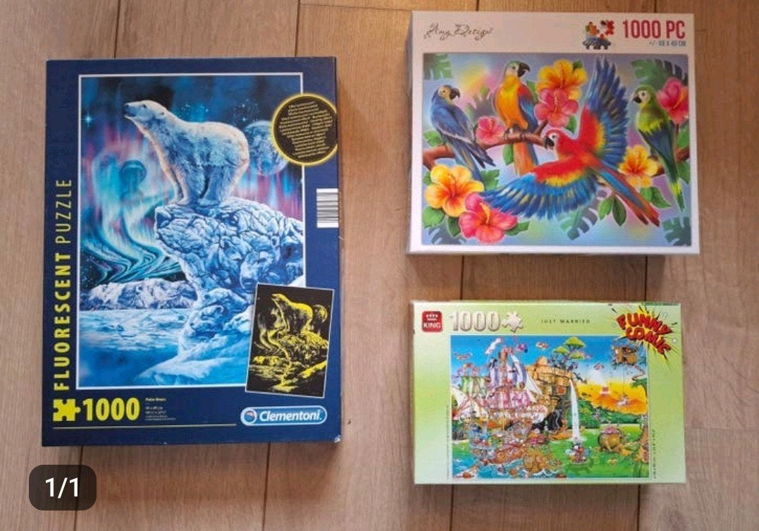 3 puzzels van 1000 stukjes, Ophalen, 500 t/m 1500 stukjes, Zo goed als nieuw