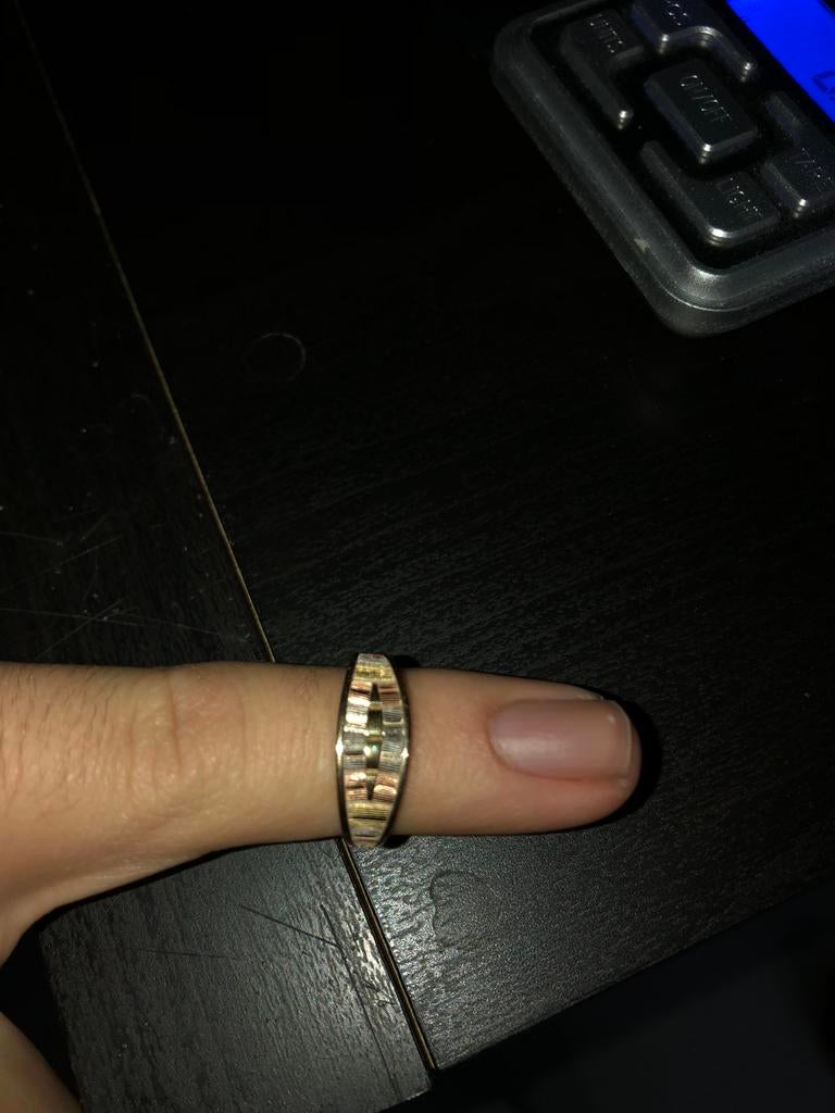 Tri colour gouden ring rose wit en geel goud 14k, Ophalen of Verzenden, Dame, Goud, Kleiner dan 17