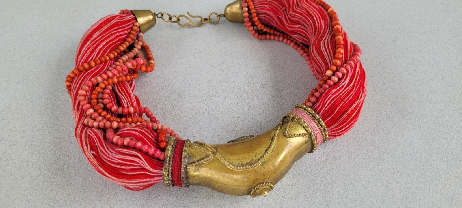 Antieke Etnische Vintage Ketting met Koraal, Ophalen of Verzenden, Koper, Ketting, Met edelsteen