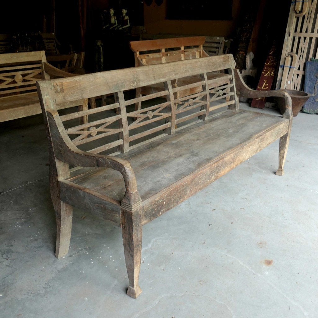 Unieke antieke stationsbank teak hout bank RX1 Bali ibiza, Ophalen of Verzenden