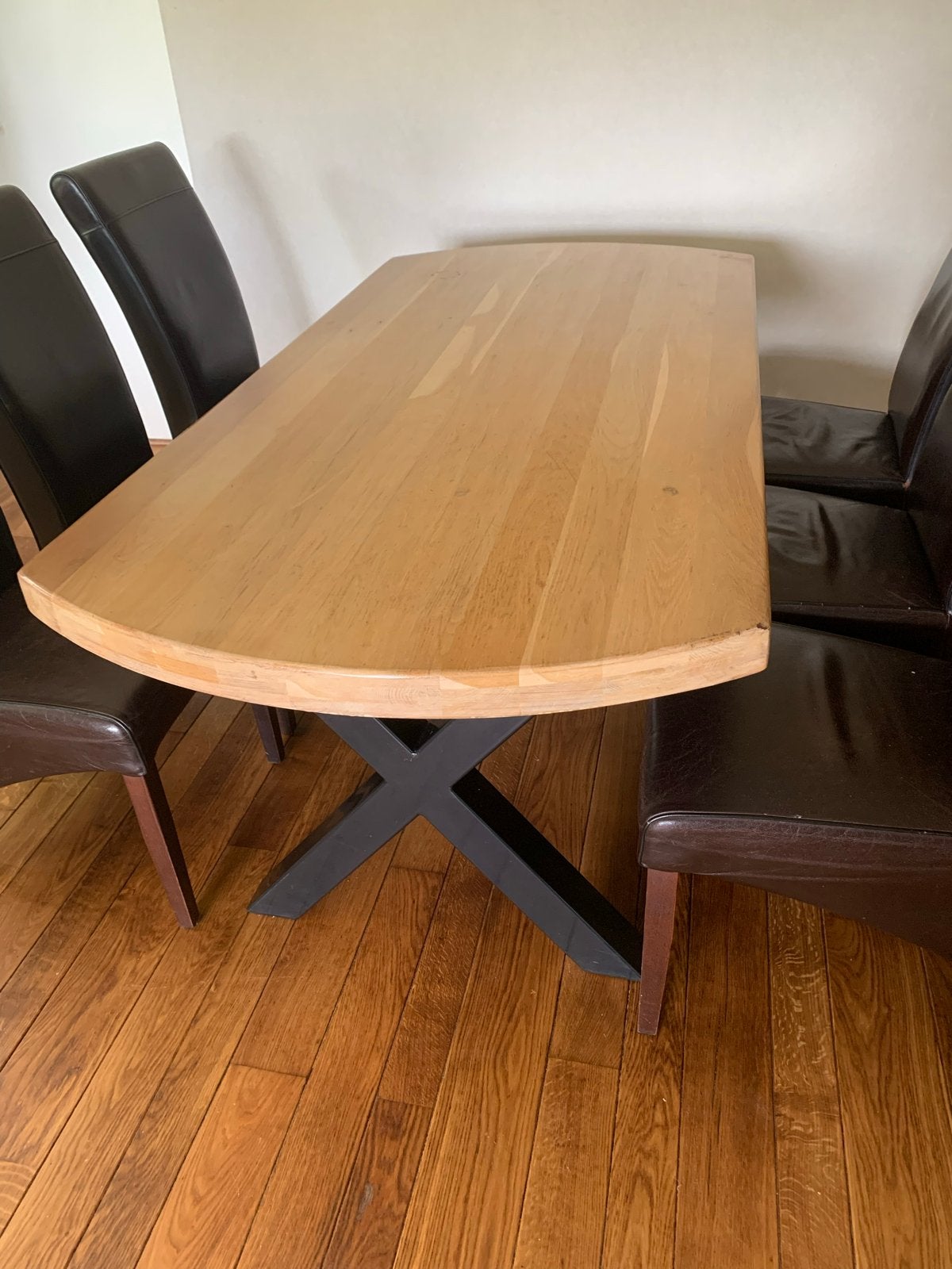 Eikenhouten eettafel Deens model met metalen onderstel, Huis en Inrichting, Ophalen, Gebruikt, Eikenhout, 50 tot 100 cm