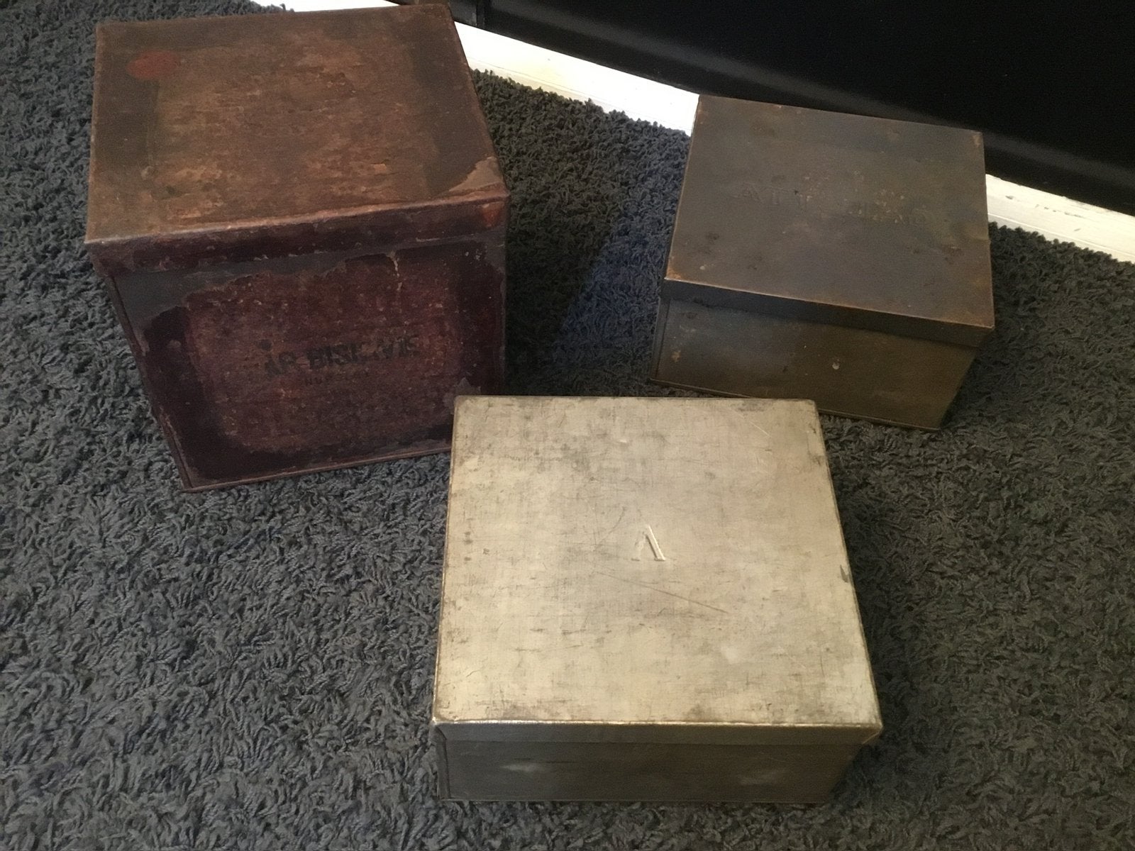3 oude winkelblikken, Verzamelen, Blikken, Ophalen of Verzenden, Gebruikt, Overige