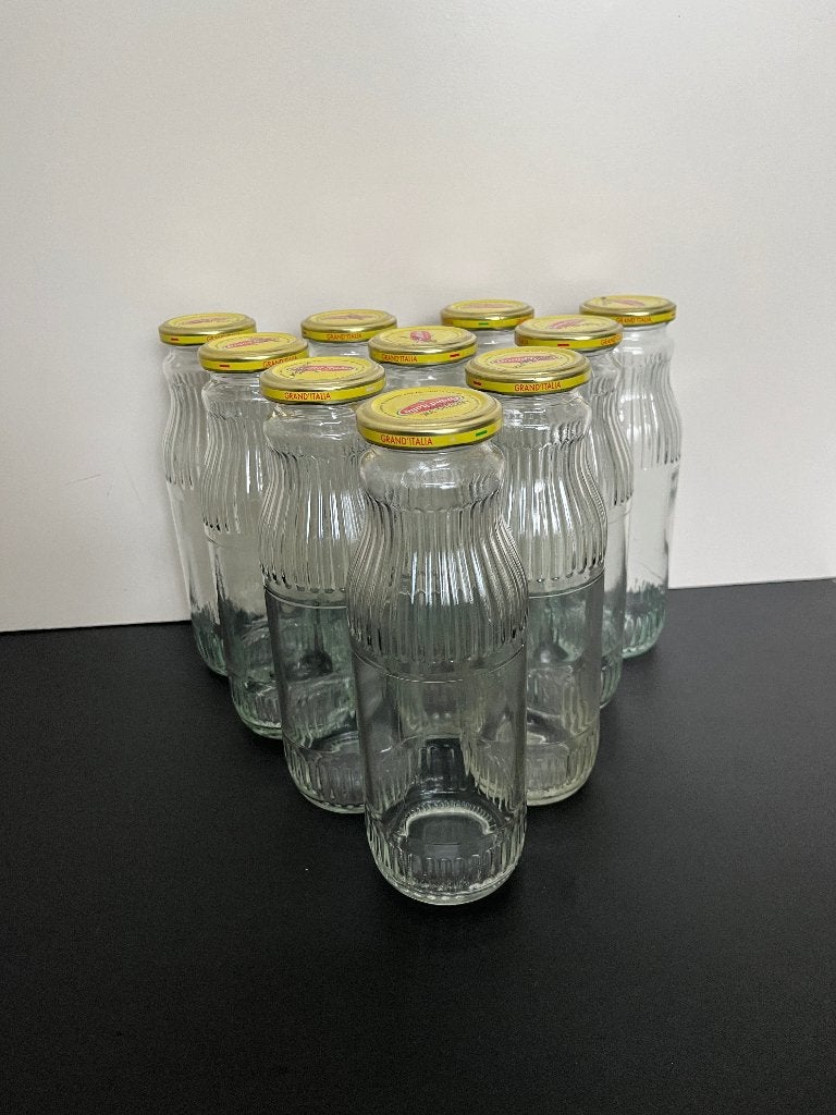 10 x Glazen flessen 750 ml - voor sap of drank, Ophalen, Glas, Zo goed als nieuw, Voorraadpot