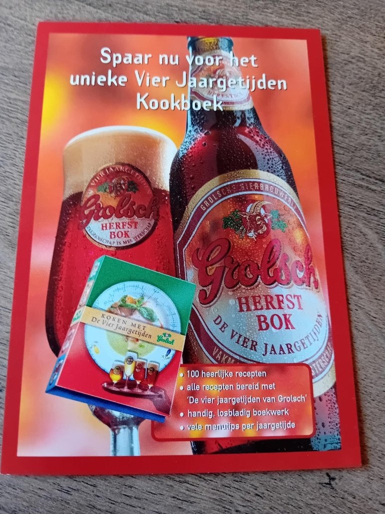 Grolsch Herfstbok spaar voor Vier Jaargetijden Kookboek 1999, Ophalen of Verzenden, Voor 1920, Ongelopen, Overige thema's
