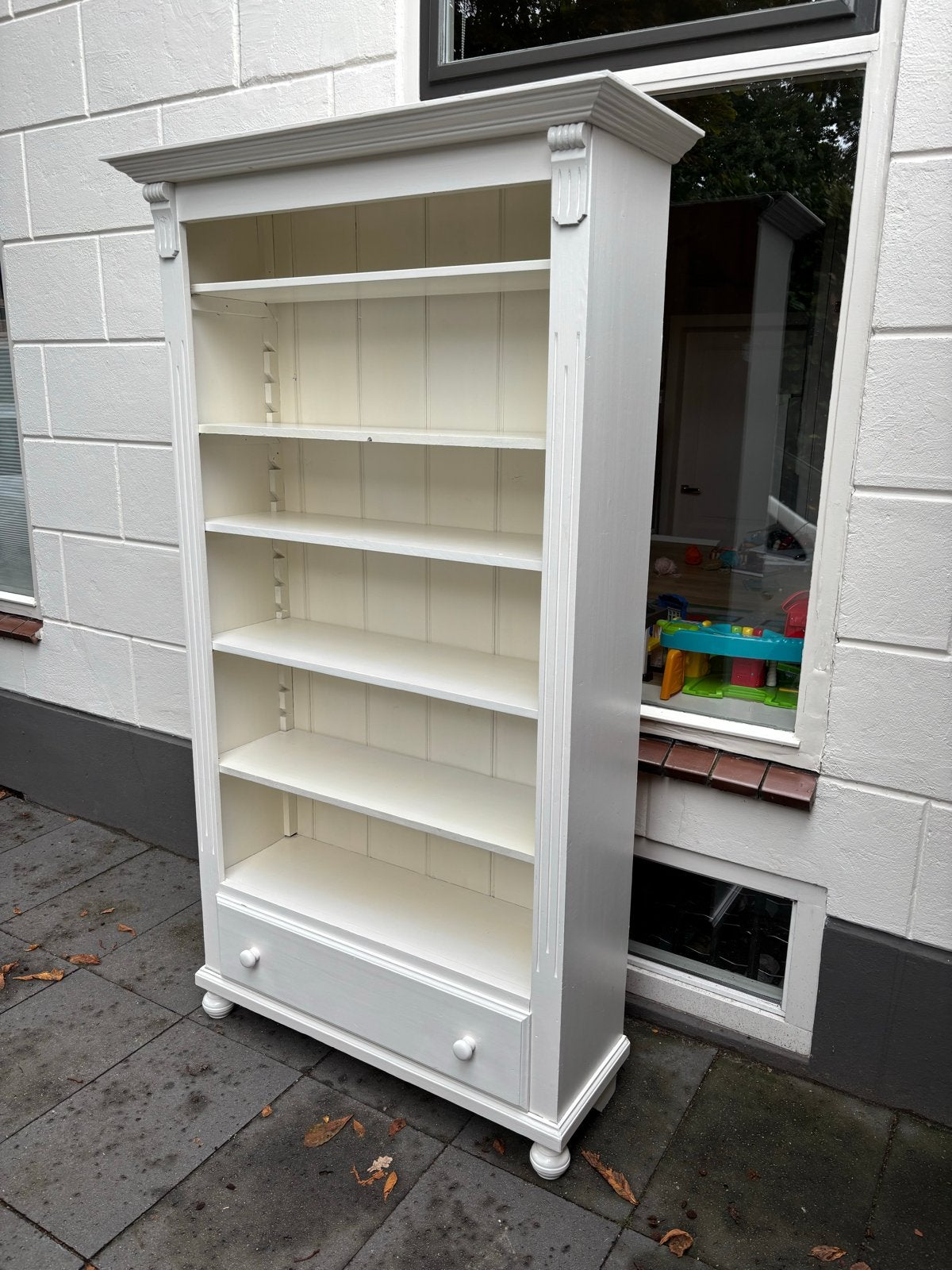 Witte landelijke massief grenen boekenkast met lade, Ophalen, Gebruikt, 200 cm of meer, 50 tot 100 cm