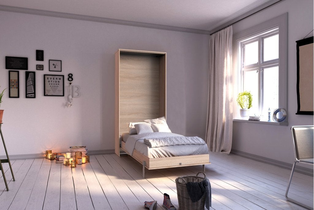 Juist opklapbed verticaal - 90x200 - Eikenkleur, Huis en Inrichting, Slaapkamer | Bedden, Niet ingevuld, Niet ingevuld, Niet ingevuld