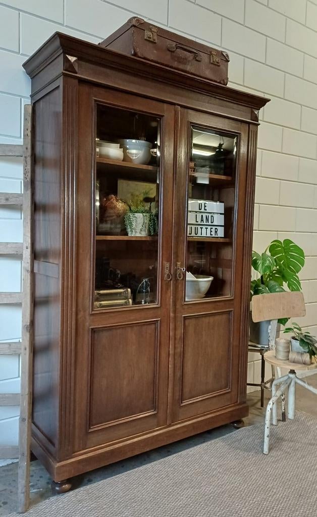 Antieke eikenhouten schoolkast - Vintage vitrinekast, Ophalen