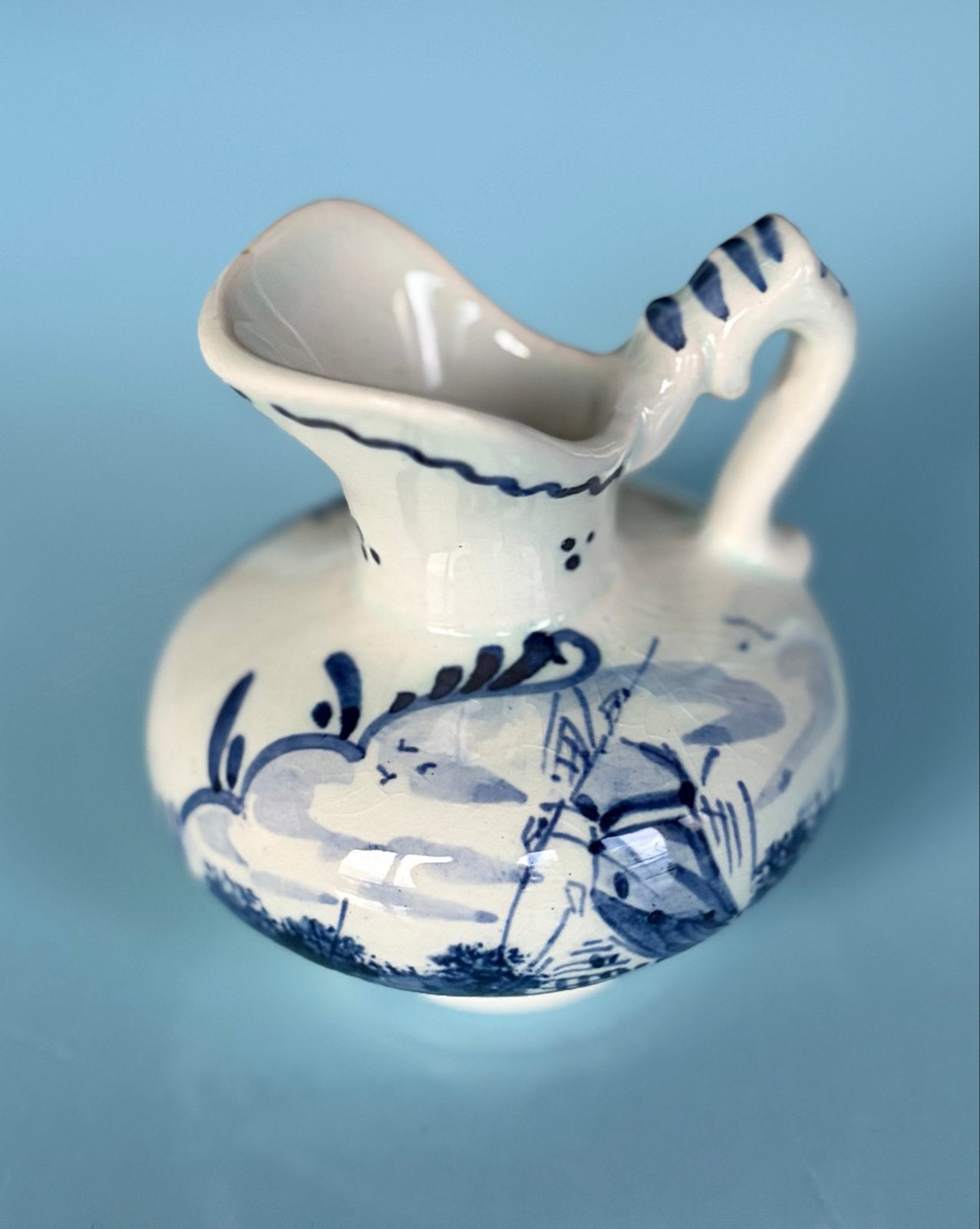 Delfts Blauw Melkkannetje met Molen en Bloemen, Ophalen of Verzenden