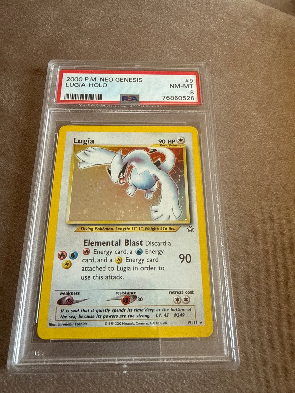 Lugia Holo 2000 P.M. Neo Genesis PSA 8 Pokémon Kaart, Ophalen of Verzenden, Zo goed als nieuw, Losse kaart, Foil