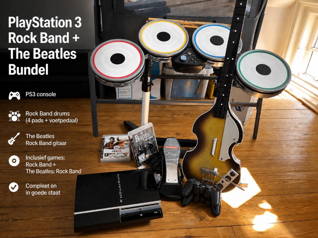 Rock Band: The Beatles | Complete set met PS3, gitaar, drums, Spelcomputers en Games, Games | Sony PlayStation 3, Ophalen, Muziek