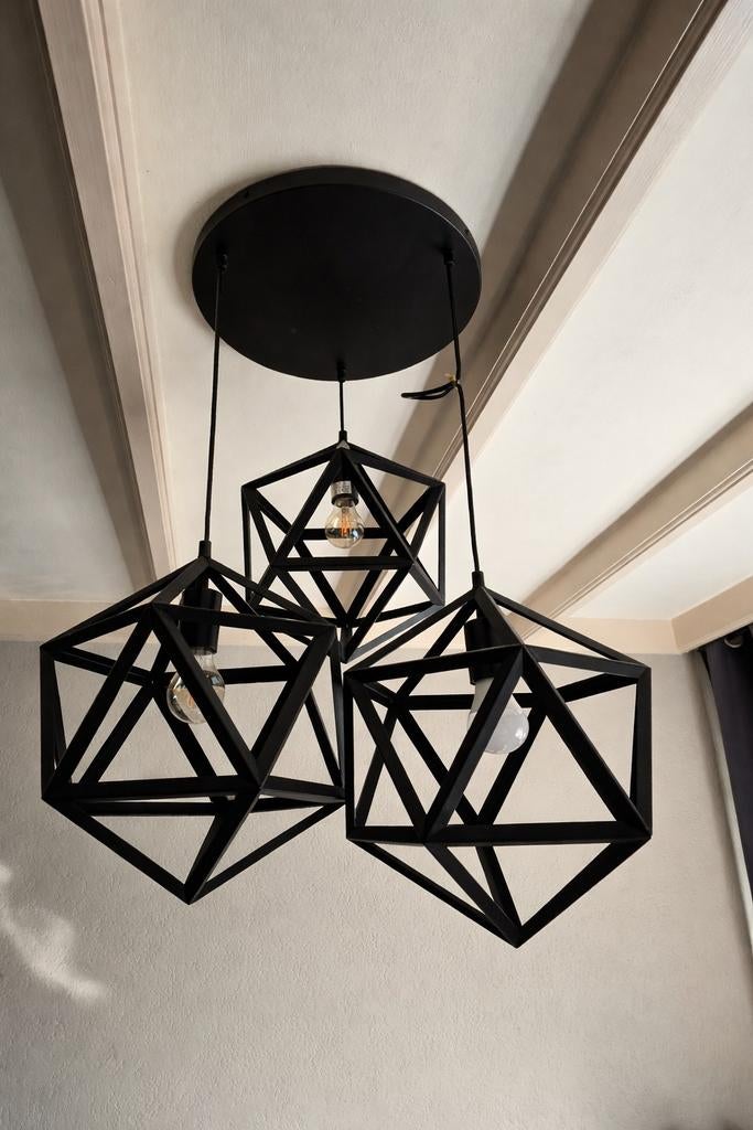 Moderne Zwarte Hanglampen - In Hoogte Verstelbaar, Ophalen, Gebruikt, Modern, Industrieel, Geometrisch, Metaal