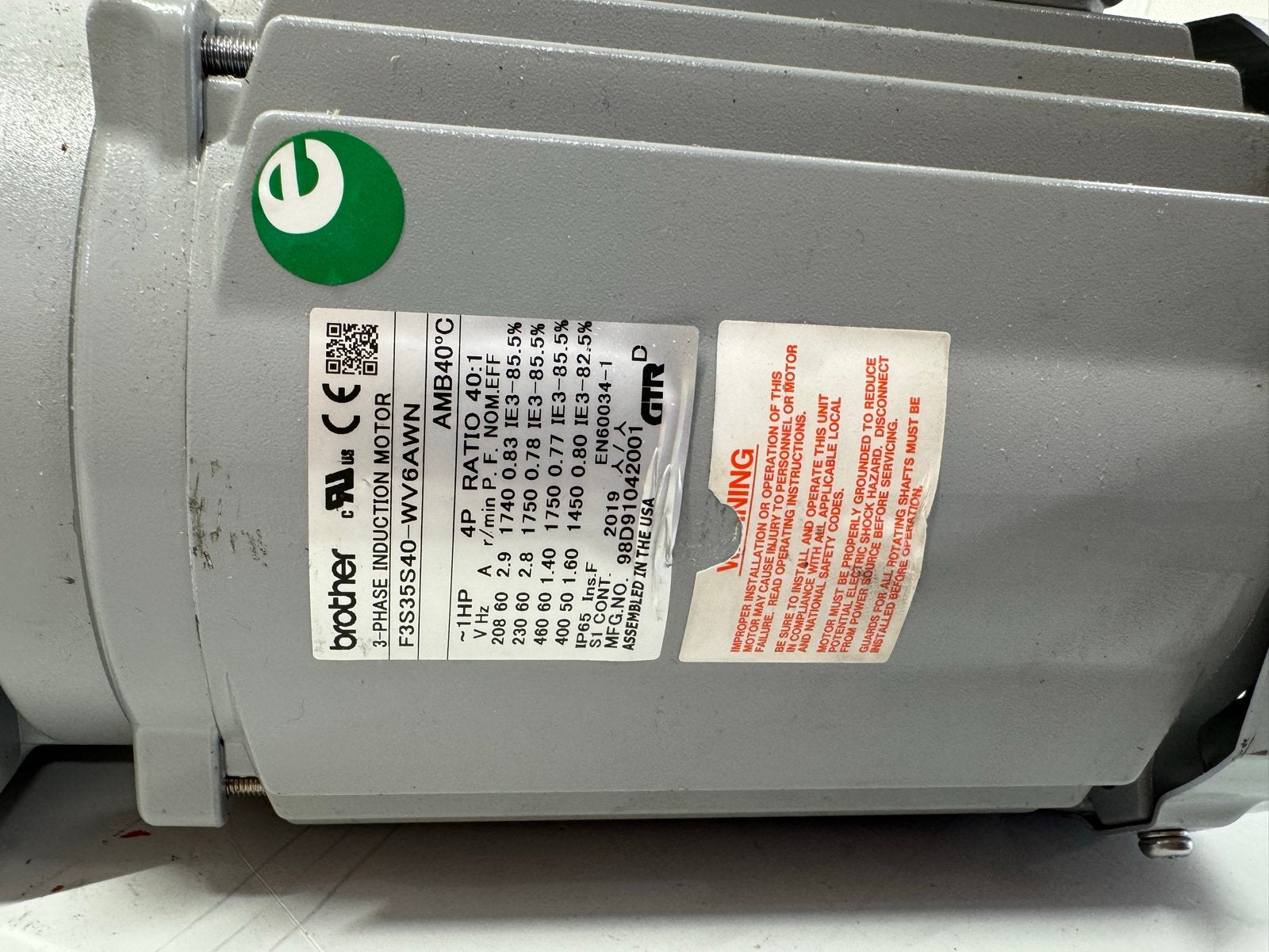 Brother 3-fase inductiemotor F3S35S40-WV6AWN, Doe-het-zelf en Verbouw, Motoren, Ophalen of Verzenden, Gebruikt, Elektromotor, 1400 tot 1800 rpm