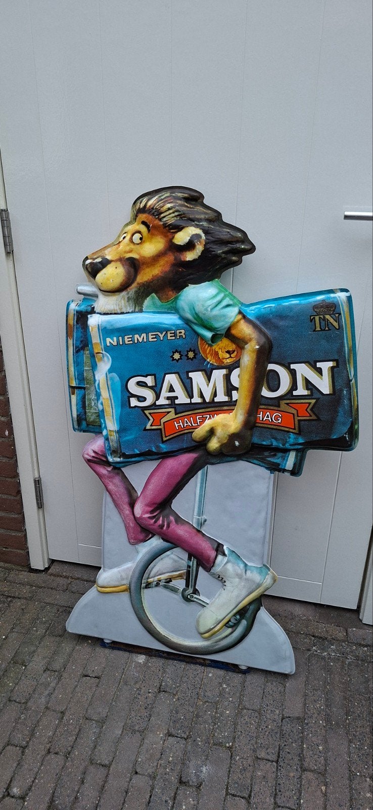 Samson zware shagMascotte Dubbelzijdig, Verzamelen, Ophalen, Zo goed als nieuw, Reclamebord