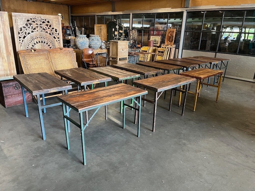 11 Oude inklapbare Cafe tafels/bistrotafels/eettafels India, Ophalen, Gebruikt, Rechthoekig, Metaal