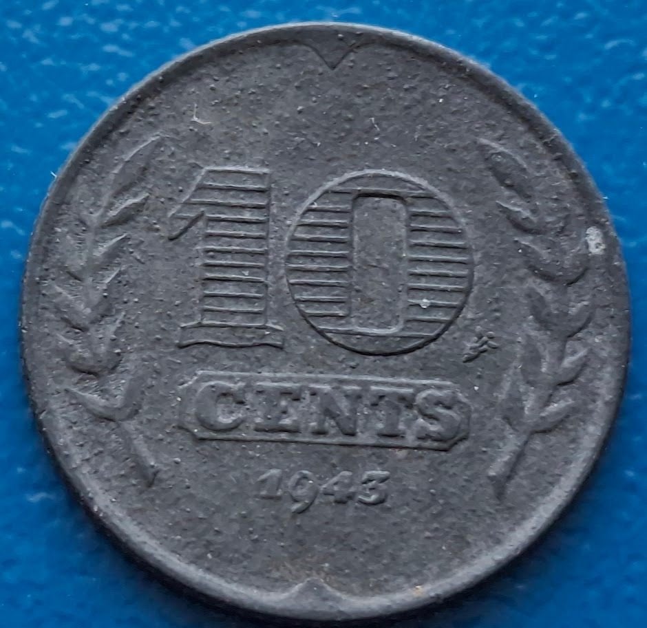 Nederland 10 cents 1943 (type 2) zink*, Postzegels en Munten, Verzenden, Koningin Wilhelmina, 10 cent, Losse munt