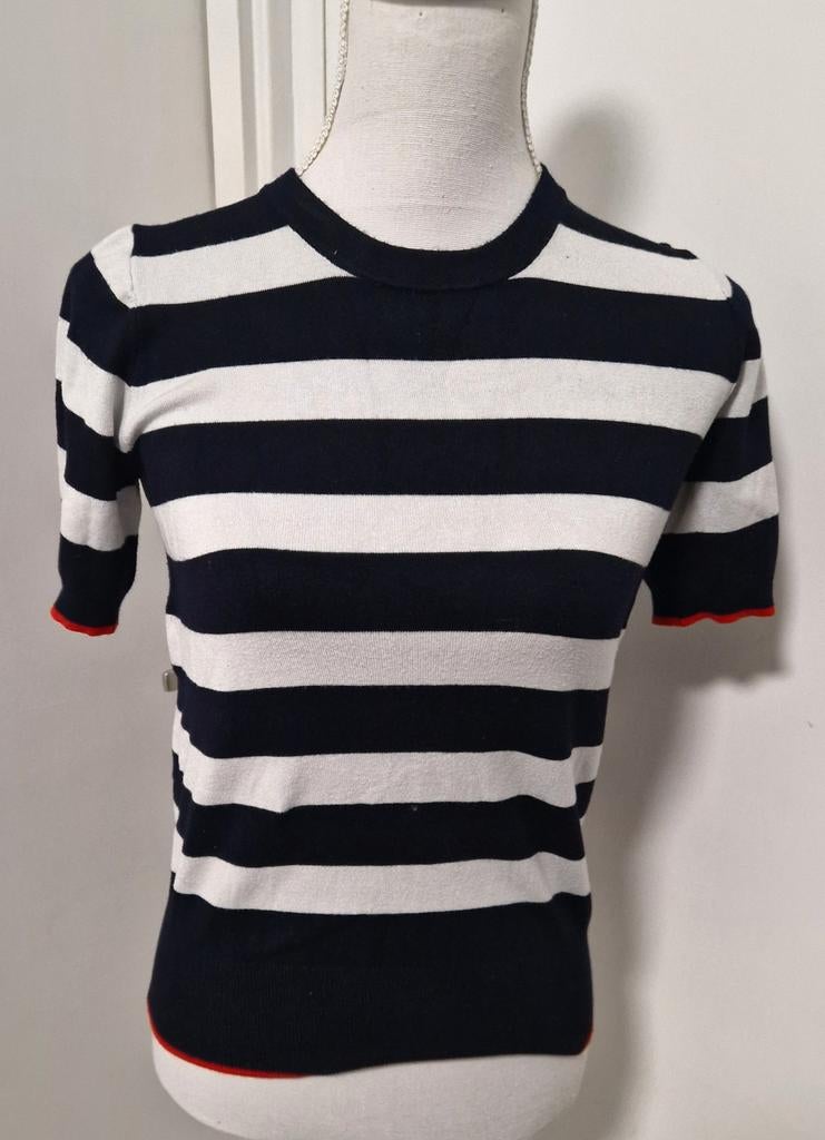 Gestreepte ZARA top met rode details - Maat S, Ophalen, Zo goed als nieuw, Rood, Lange mouw