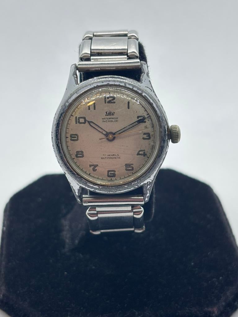 Eme vintage heren horloge ‘handopwinder’, Overige merken, Staal, Staal, Polshorloge
