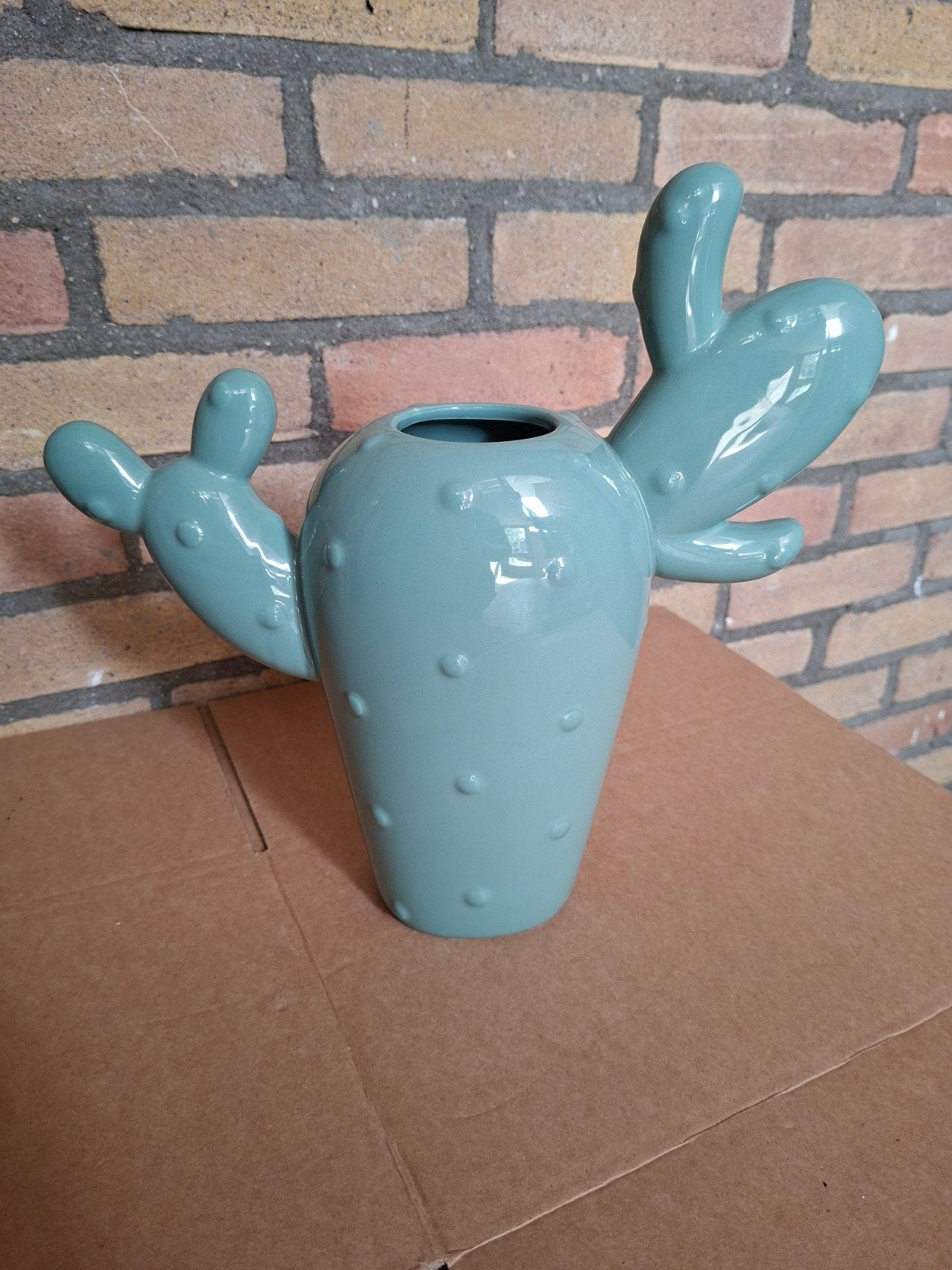 Leuke cactus vaas, groen, 20 cm hoog, Huis en Inrichting, Ophalen, Met patroon/structuur, Zo goed als nieuw, Steen/keramiek