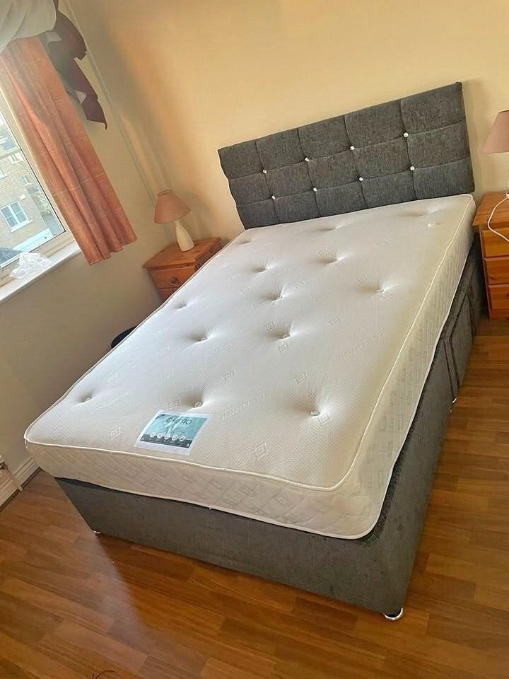 Tweepersoonsbed met matras 90x200 140x200 160x200 180x200, Zwart, 200 cm, DIVAN, Nieuw