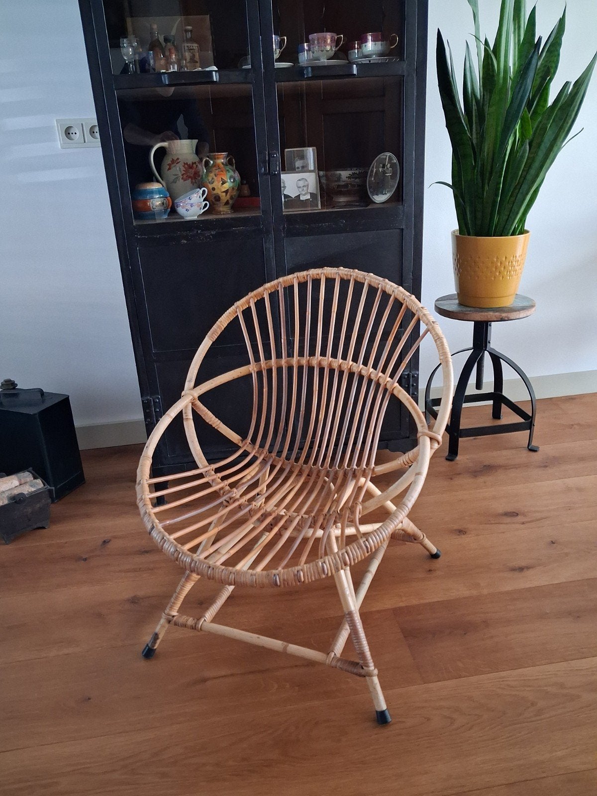 Vintage rotan stoeltje, Gebruikt, Bruin, Vintage, Riet of Rotan