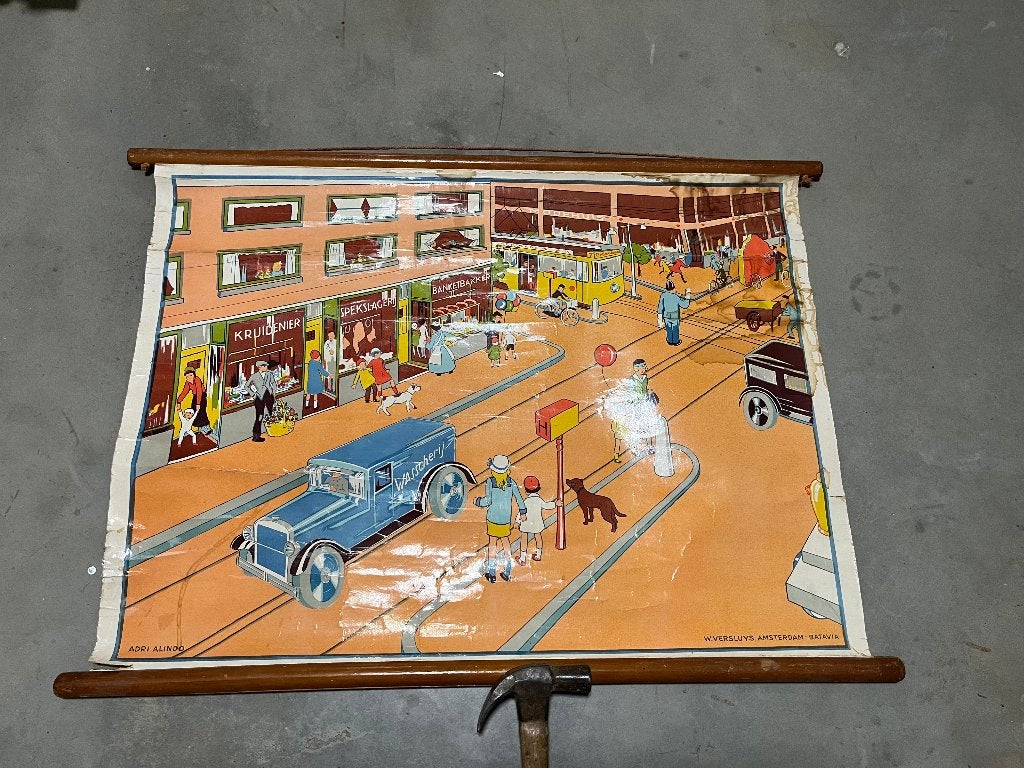 Schoolplaat Amsterdam Batavia winkelstraat, Antiek en Kunst, Antiek | Schoolplaten, Ophalen of Verzenden, Geschiedenis