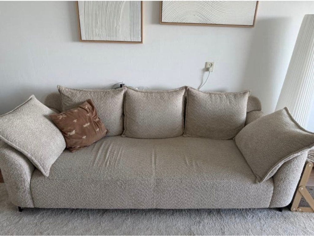 3 Zit Bank - Beige stoff, Ophalen, 250 tot 300 cm, Gebruikt, Driepersoons