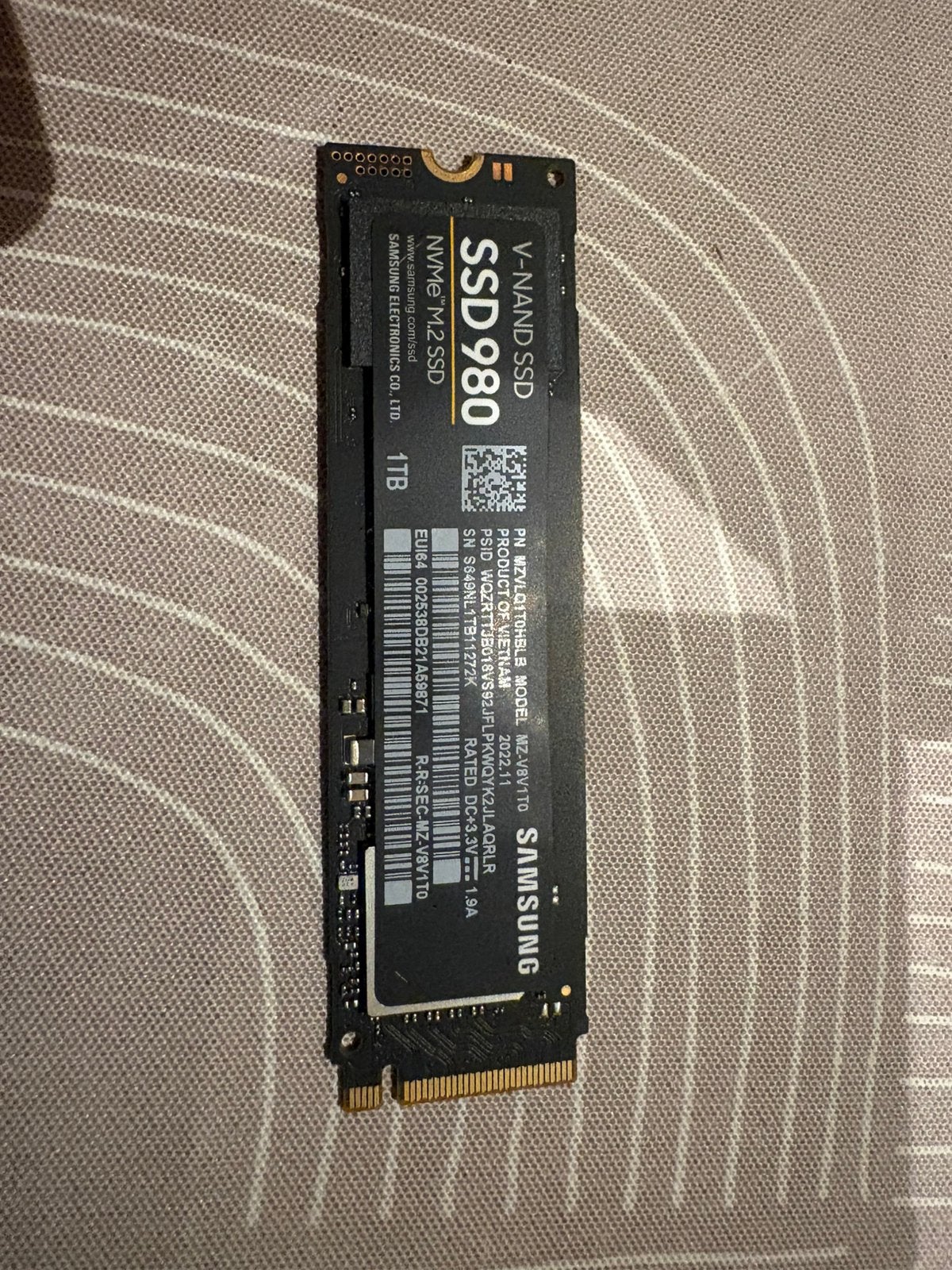 Samsung v-nand ssd 980 nvme m.2 ssd 1tb, Computers en Software, Intern, Gebruikt, Ophalen of Verzenden, Overige aansluitingen