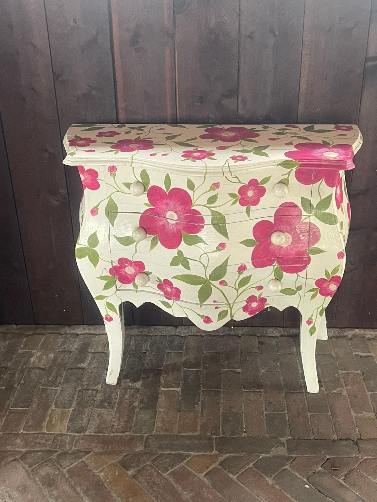 Unieke handbeschilderde buikkast met bloemmotief, Ophalen, 100 tot 150 cm, Zo goed als nieuw, Met lade(s)