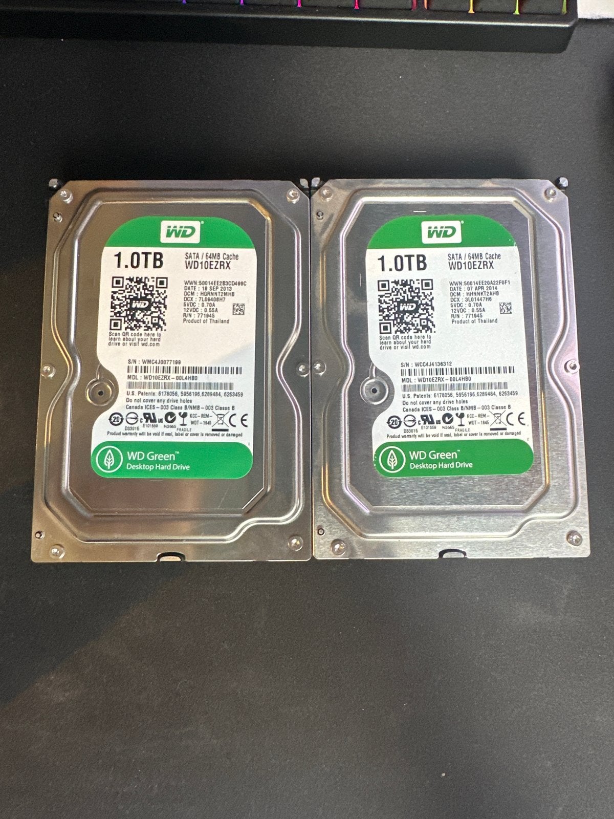2x WD Green 1TB SATA Desktop Harde Schijven, Computers en Software, Harde schijven, Intern, Gebruikt, Ophalen of Verzenden, Desktop