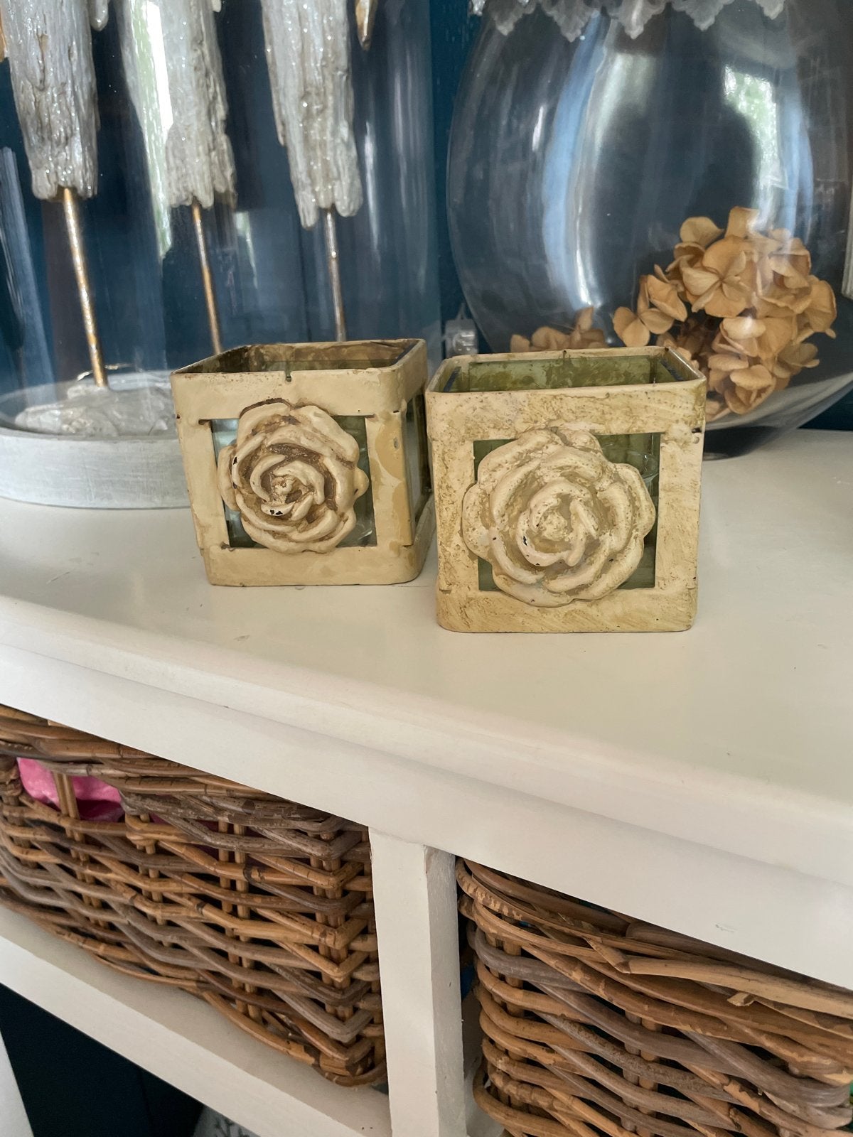 Sia Home Fashion rozen theelichthouders - set van 2, Gebruikt, Ophalen of Verzenden, Klassiek, Beige