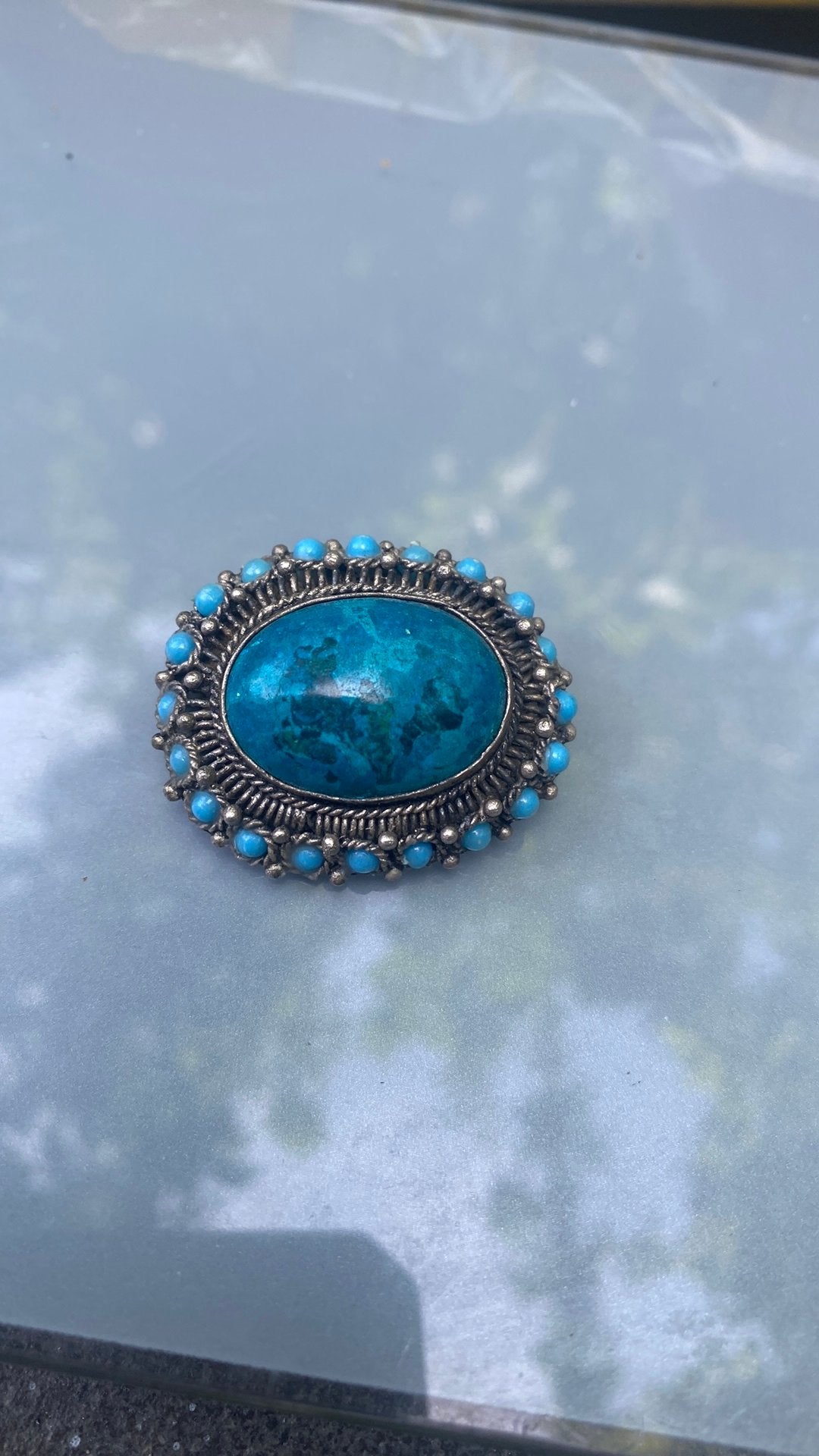 Zilveren broche of hanger turkoois, Ophalen of Verzenden, Zo goed als nieuw, Zilver
