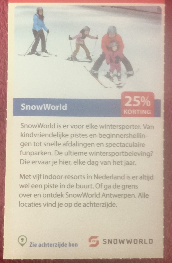 SnowWorld Voordeelbon, Tickets en Kaartjes, Drie personen of meer, Kortingsbon, Overige typen